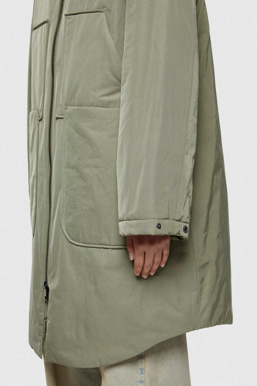 W4-9094 Parka Lungo Nylon Memory Verde Mimetico