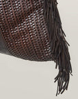 W6-411 VASIA Borsa Pelle Intrecciata Frange Cioccolato