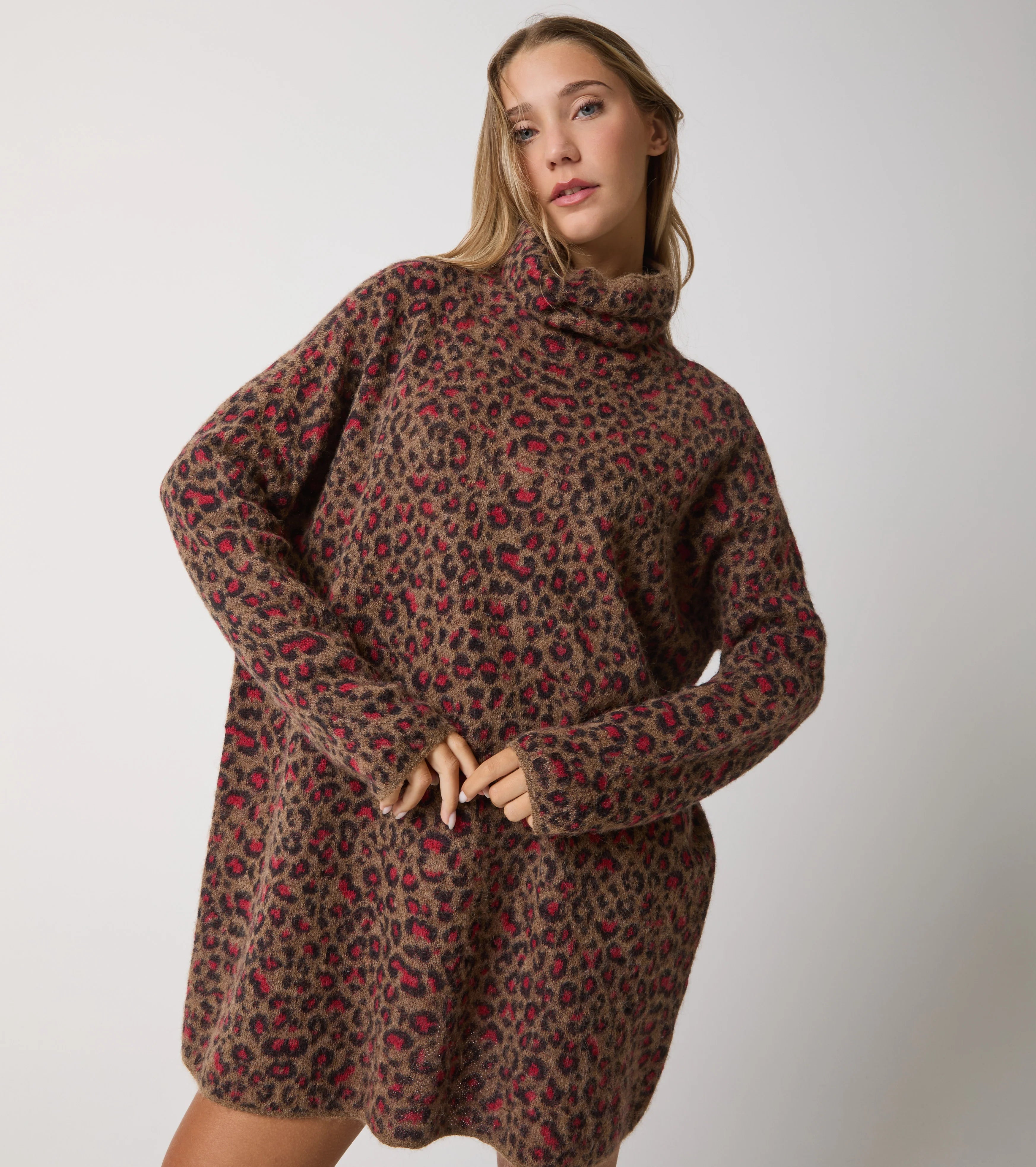 W5-13001 Abito in Filato Alpaca Stampa Animalier