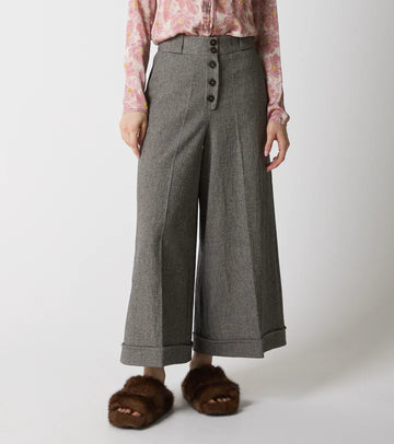 W5-25016 Pantalone A Palazzo Spinato Beige Nero