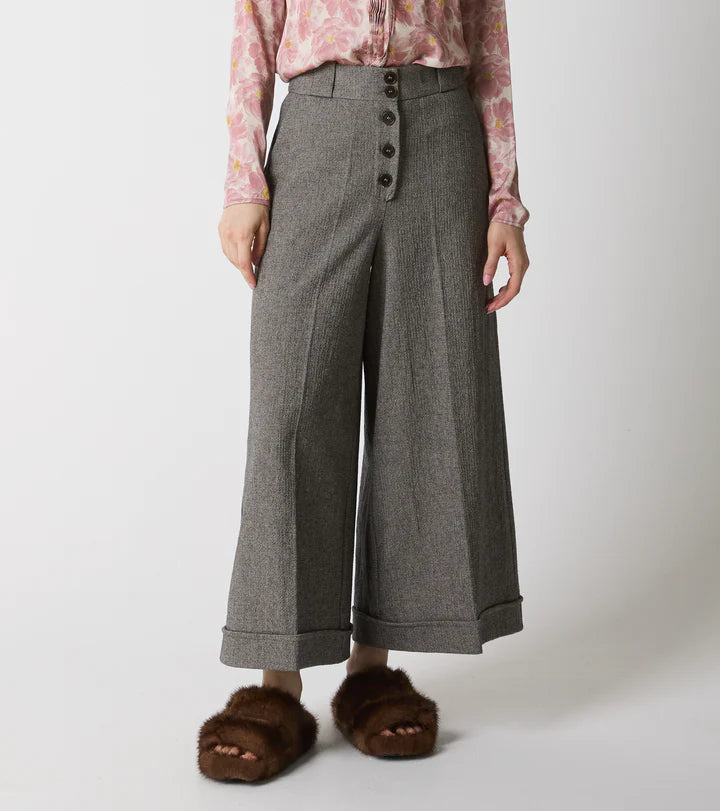 W5-25016 Pantalone A Palazzo Spinato Beige Nero