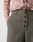 W5-25016 Pantalone A Palazzo Spinato Beige Nero