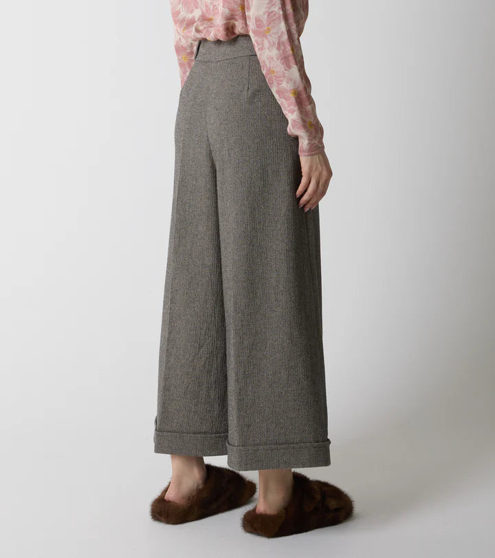 W5-25016 Pantalone A Palazzo Spinato Beige Nero