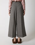 W5-25016 Pantalone A Palazzo Spinato Beige Nero