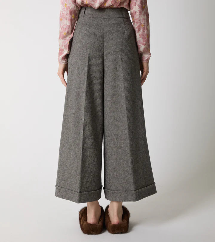 W5-25016 Pantalone A Palazzo Spinato Beige Nero