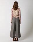W5-35082 Gilet in Cotone Scollo a V Spinato Beige Nero