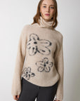 W5-53020 Maglia Dolcevita in Lana e Alpaca con Fiori