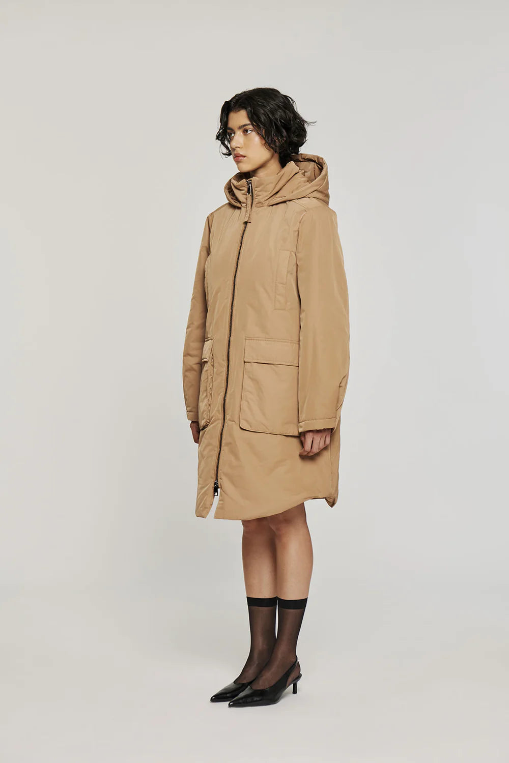 W5-9312 Giacca Lunga Nylon Panna 0040