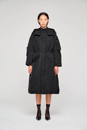 W5-9315 Giacca Lunga Nylon Nero 0990