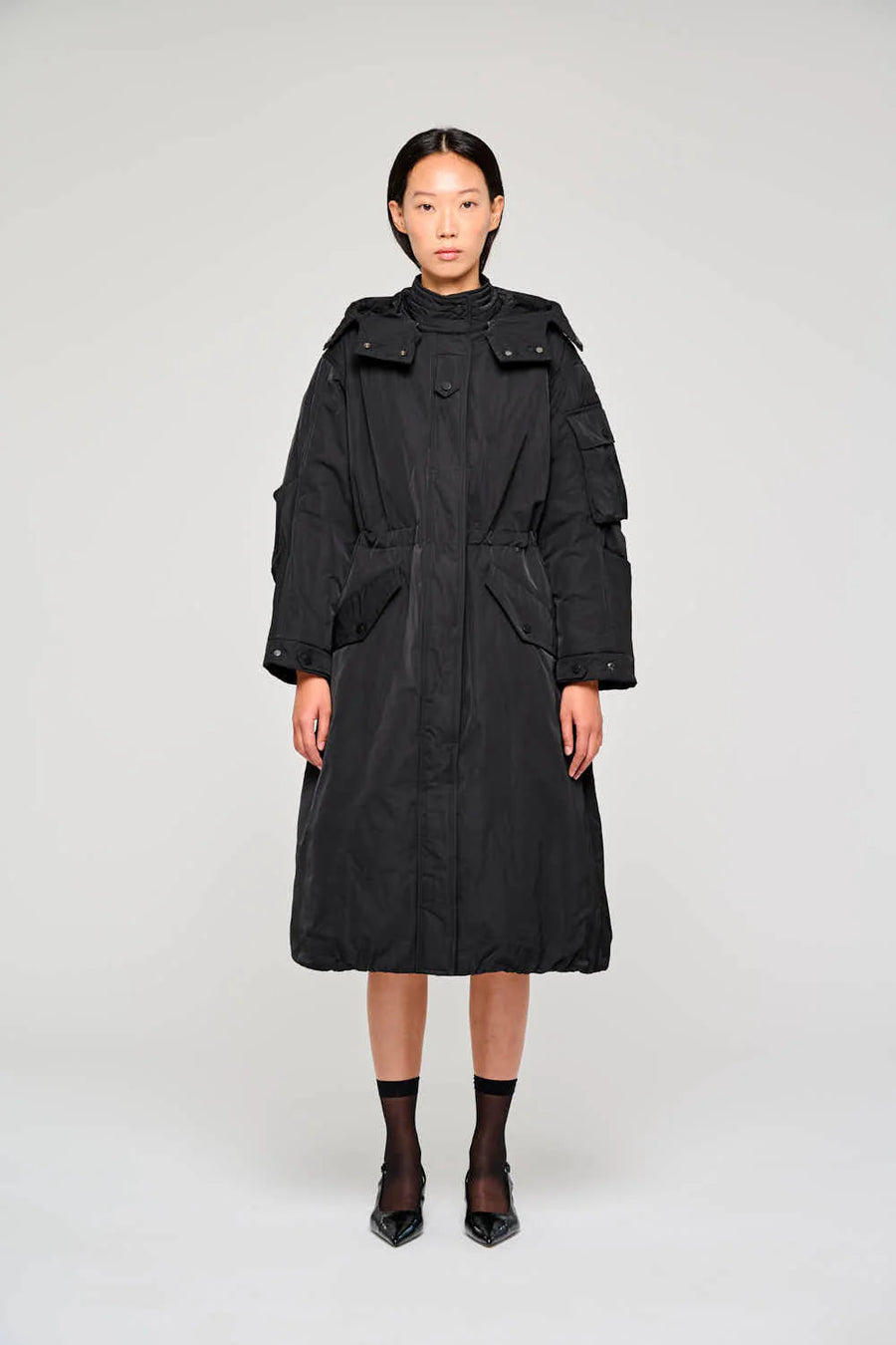 W5-9315 Giacca Lunga Nylon Nero 0990