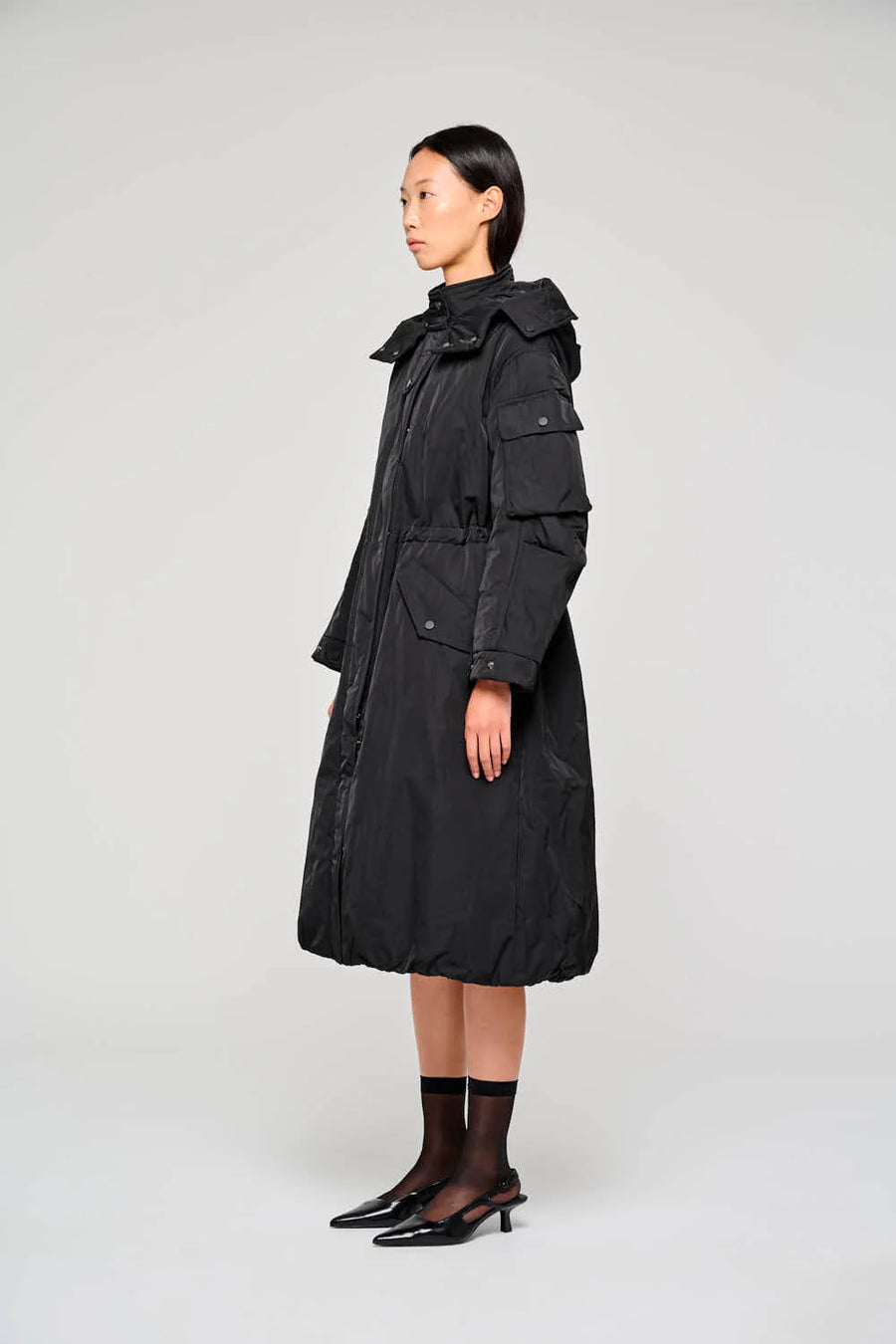 W5-9315 Giacca Lunga Nylon Nero 0990