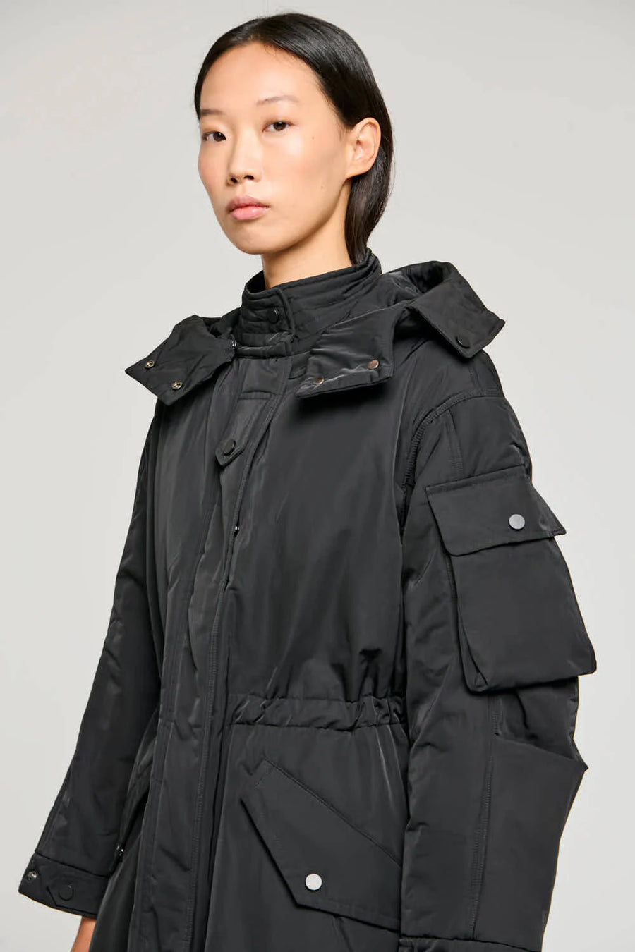 W5-9315 Giacca Lunga Nylon Nero 0990