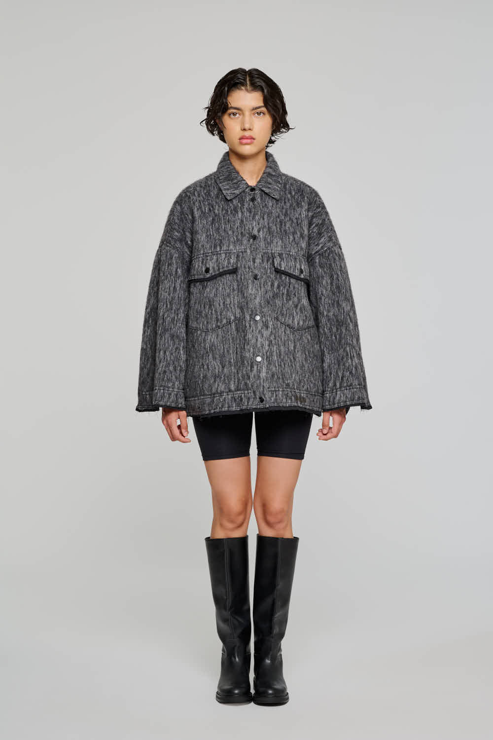 W5-9317 Giacca Corta Wool Black/Grey 0923