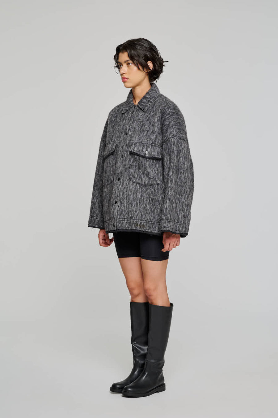 W5-9317 Giacca Corta Wool Black/Grey 0923