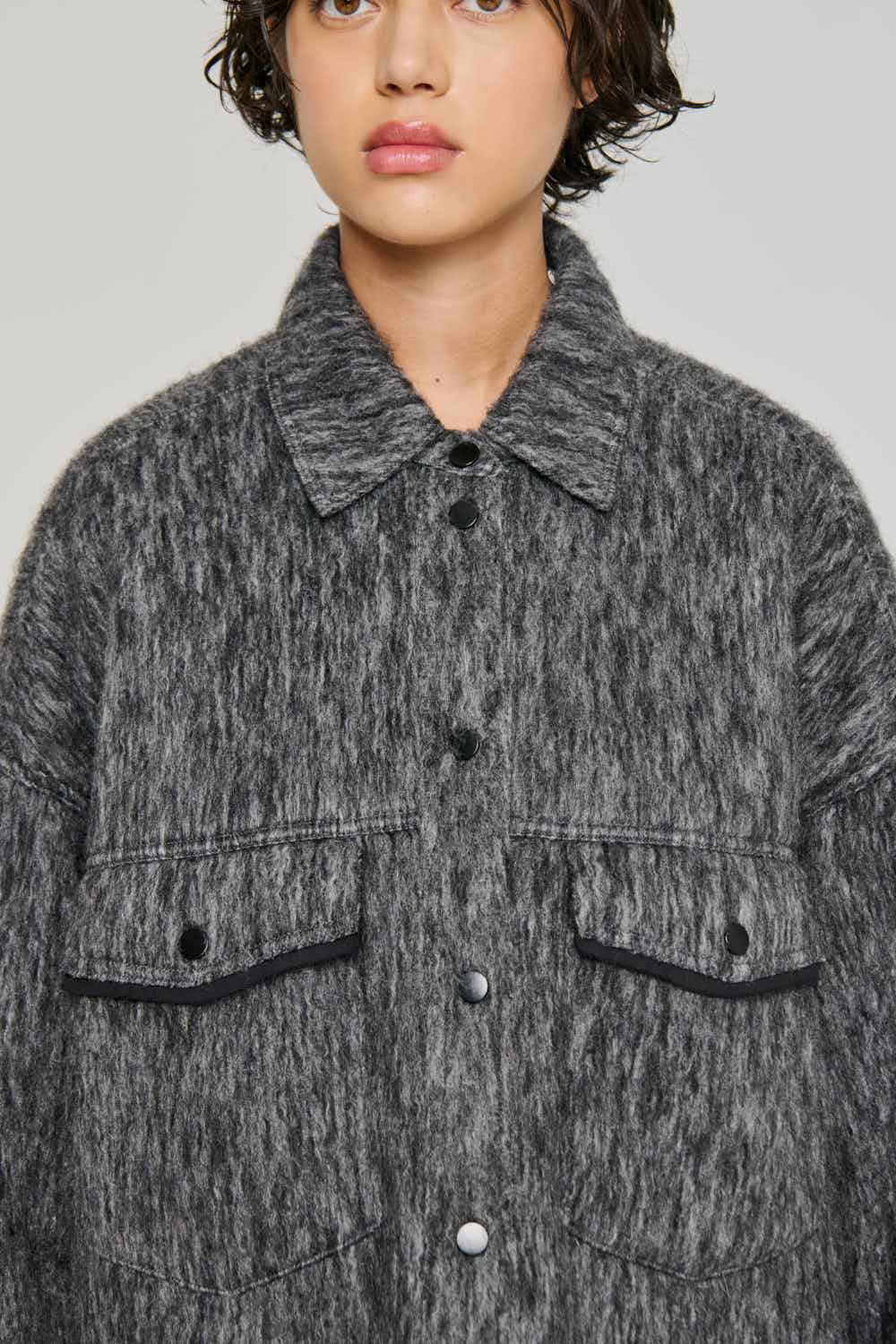 W5-9317 Giacca Corta Wool Black/Grey 0923