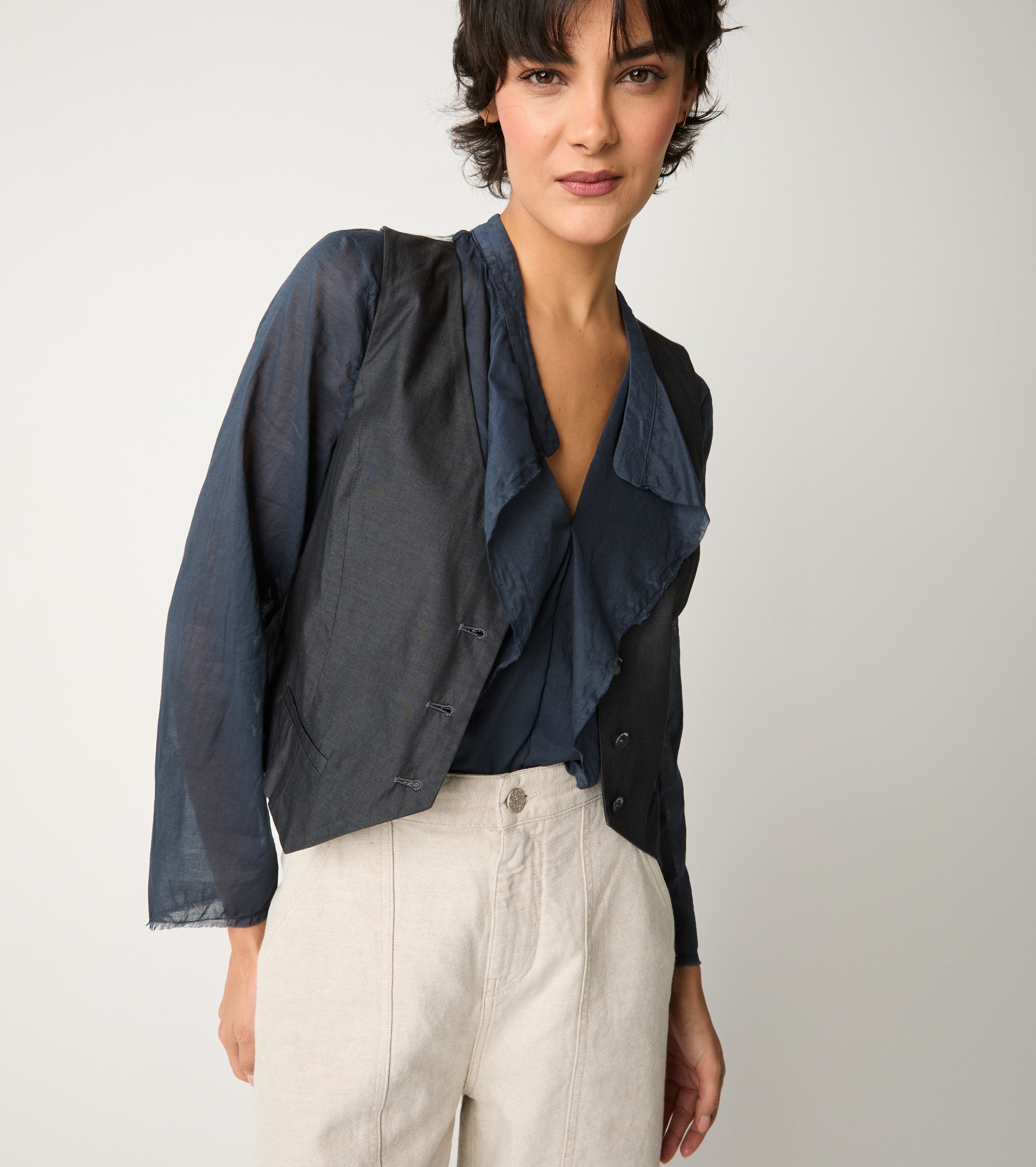 S6-35037 Gilet con Scollo a V e Tasche Color Lavagna