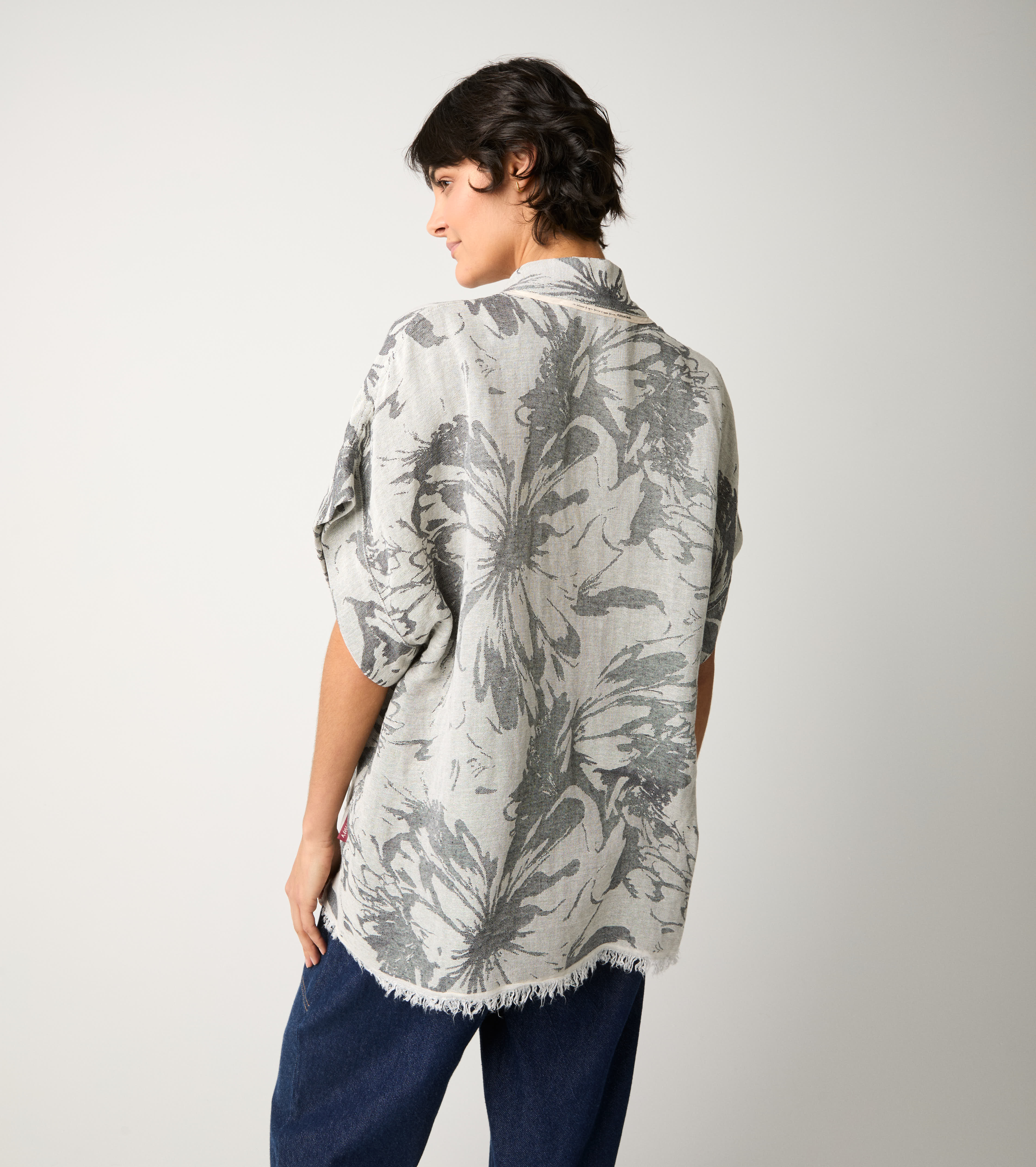 S6-35046 Giacca Kimono Cotone Floreale Sabbia