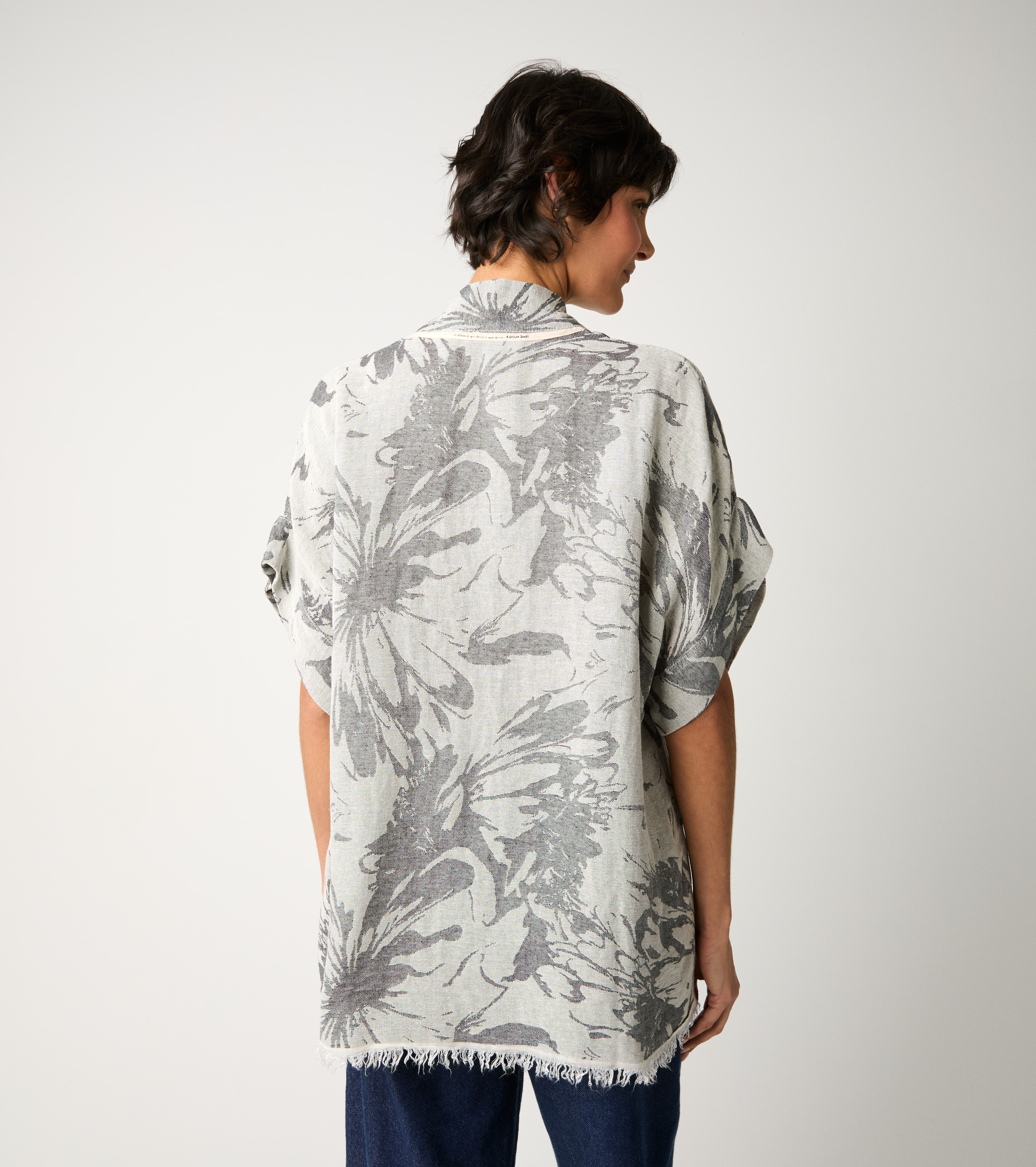 S6-35046 Giacca Kimono Cotone Floreale Sabbia