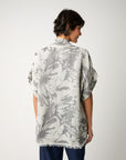 S6-35046 Giacca Kimono Cotone Floreale Sabbia