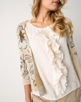 S6-53030 Cardigan Floreale Scollo V Cipria