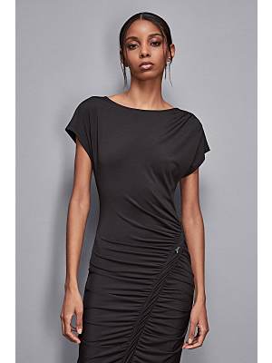 S5-2A2871 Abito Midi con Arriccio Nero