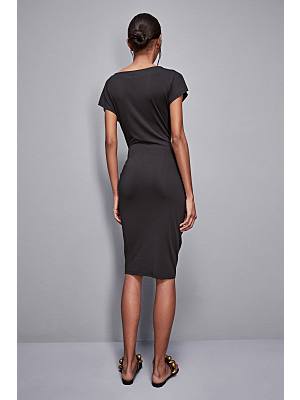 S5-2A2871 Abito Midi con Arriccio Nero