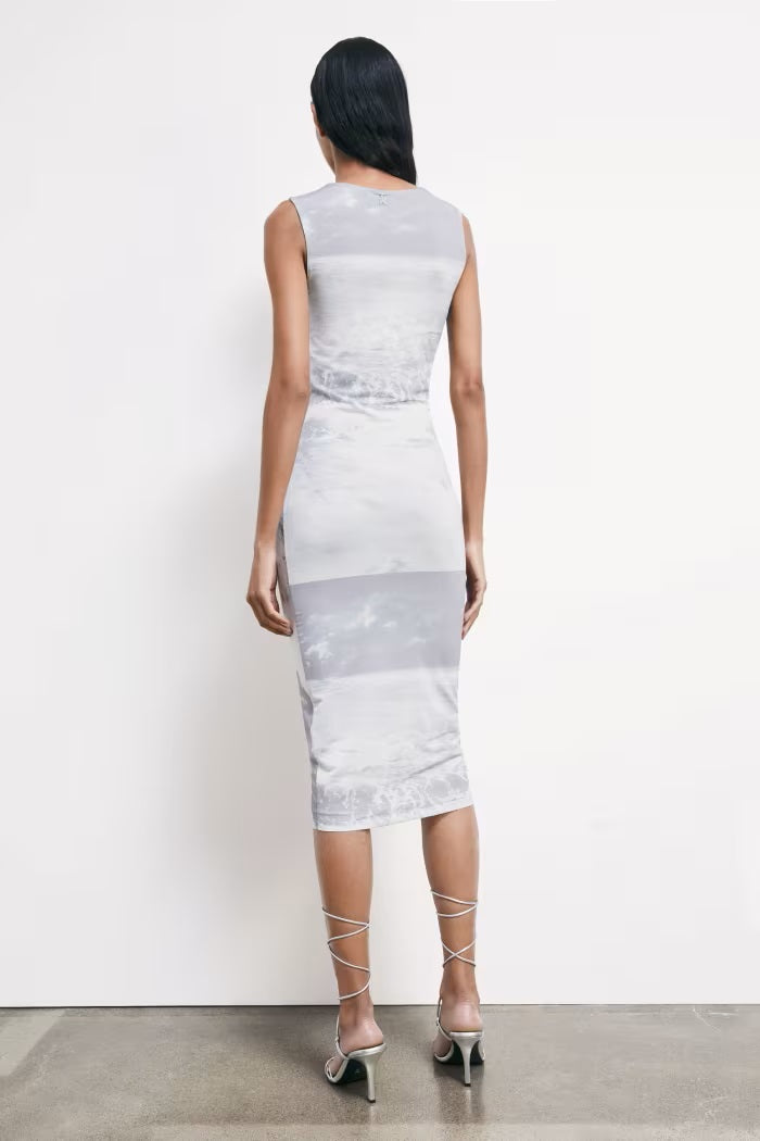 S6-2A3052 Abito Midi con Stampa a Onde