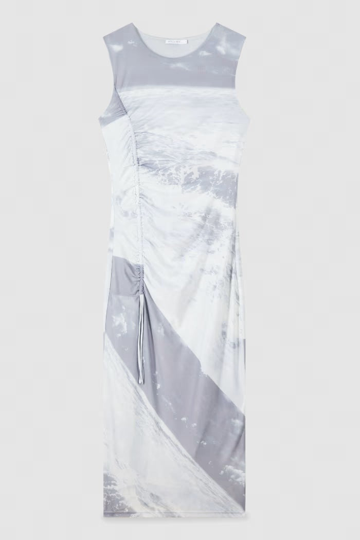 S6-2A3052 Abito Midi con Stampa a Onde