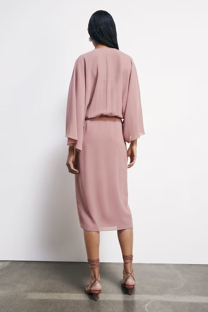 S6-2A3058 Abito Kimono Fluido in Georgette Terracotta