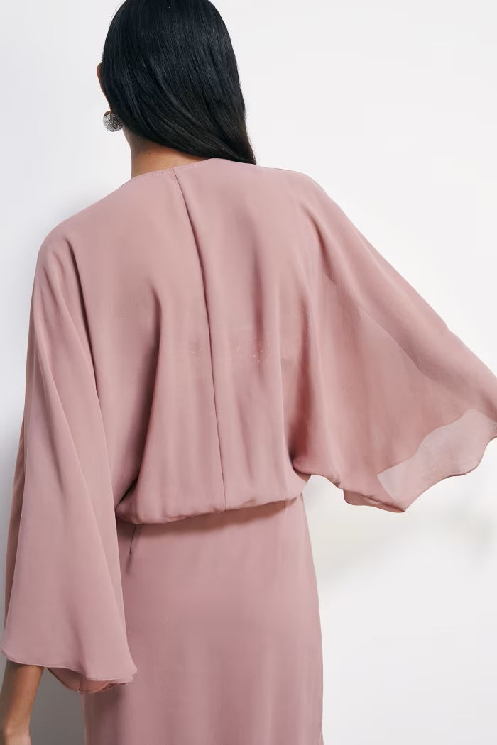 S6-2A3058 Abito Kimono Fluido in Georgette Terracotta