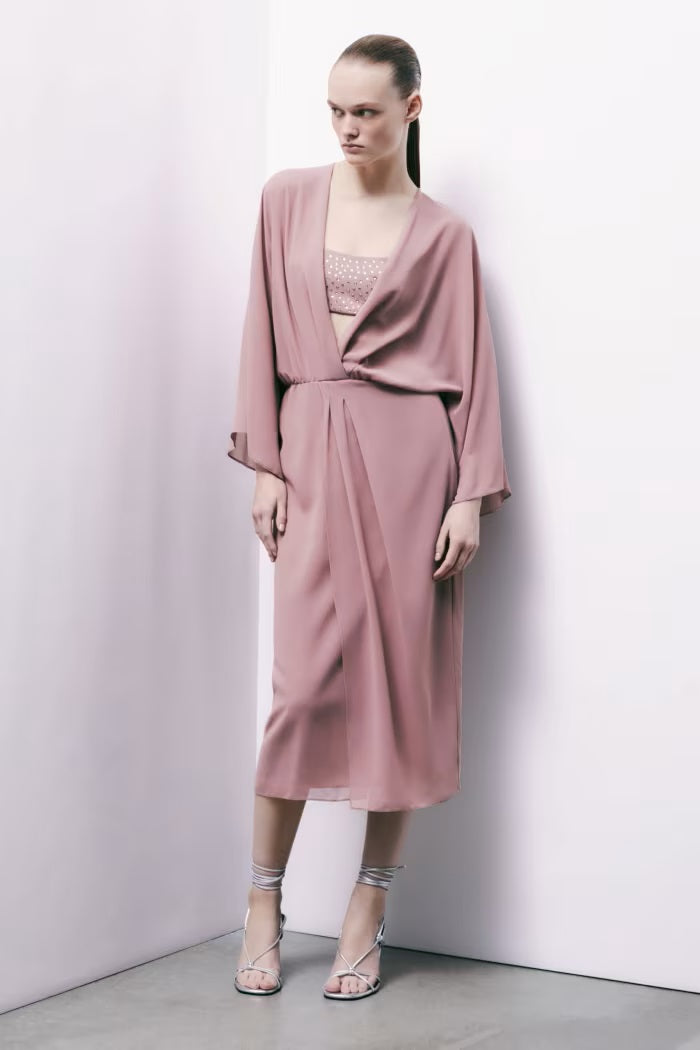 S6-2A3058 Abito Kimono Fluido in Georgette Terracotta
