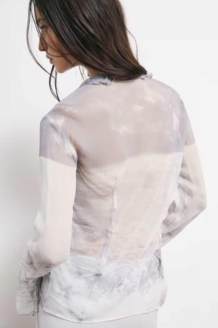 S6-2C1692 Blusa Fluida in Viscosa con Rouches Waves Print