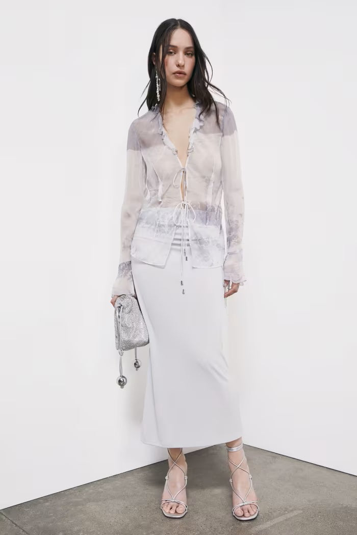 S6-2C1692 Blusa Fluida in Viscosa con Rouches Waves Print