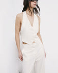 S6-2C1726 Gilet Corto Sartoriale con Scollo Halter Pearl Ivory
