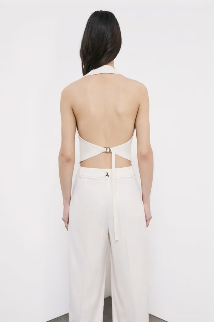 S6-2C1726 Gilet Corto Sartoriale con Scollo Halter Pearl Ivory