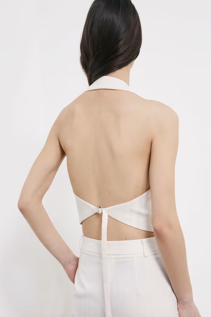 S6-2C1726 Gilet Corto Sartoriale con Scollo Halter Pearl Ivory