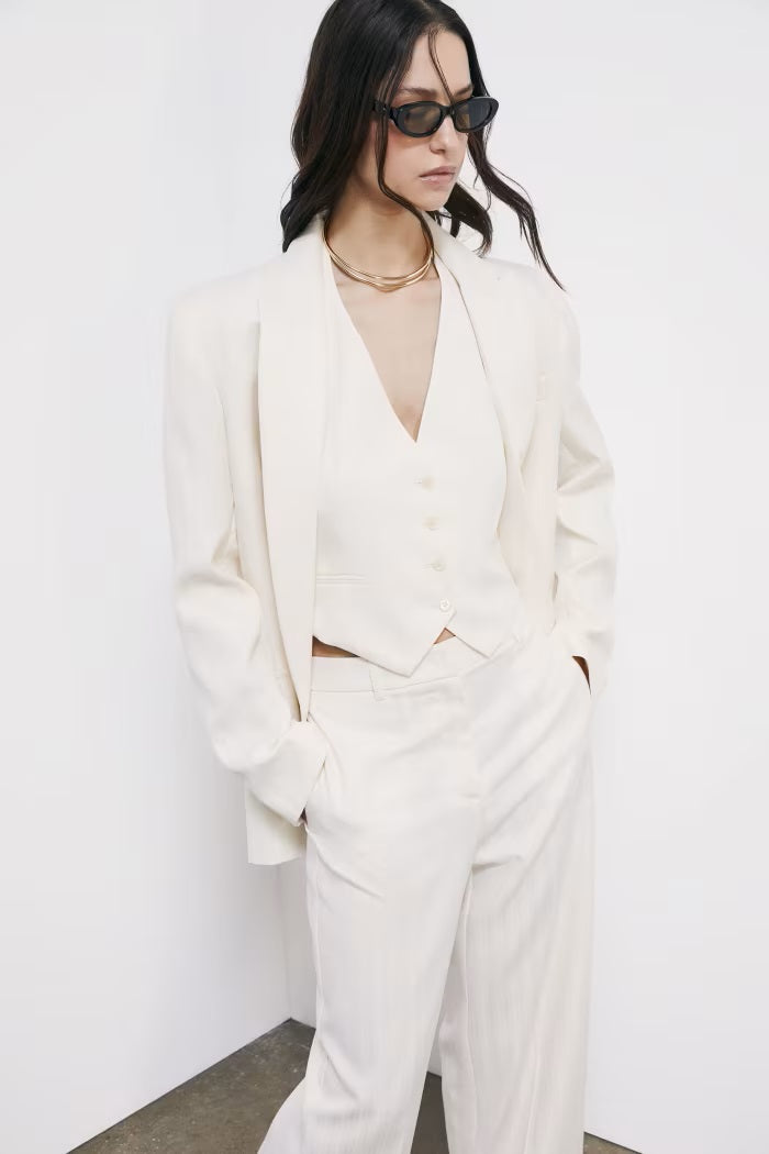 S6-2C1726 Gilet Corto Sartoriale con Scollo Halter Pearl Ivory