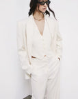 S6-2C1726 Gilet Corto Sartoriale con Scollo Halter Pearl Ivory