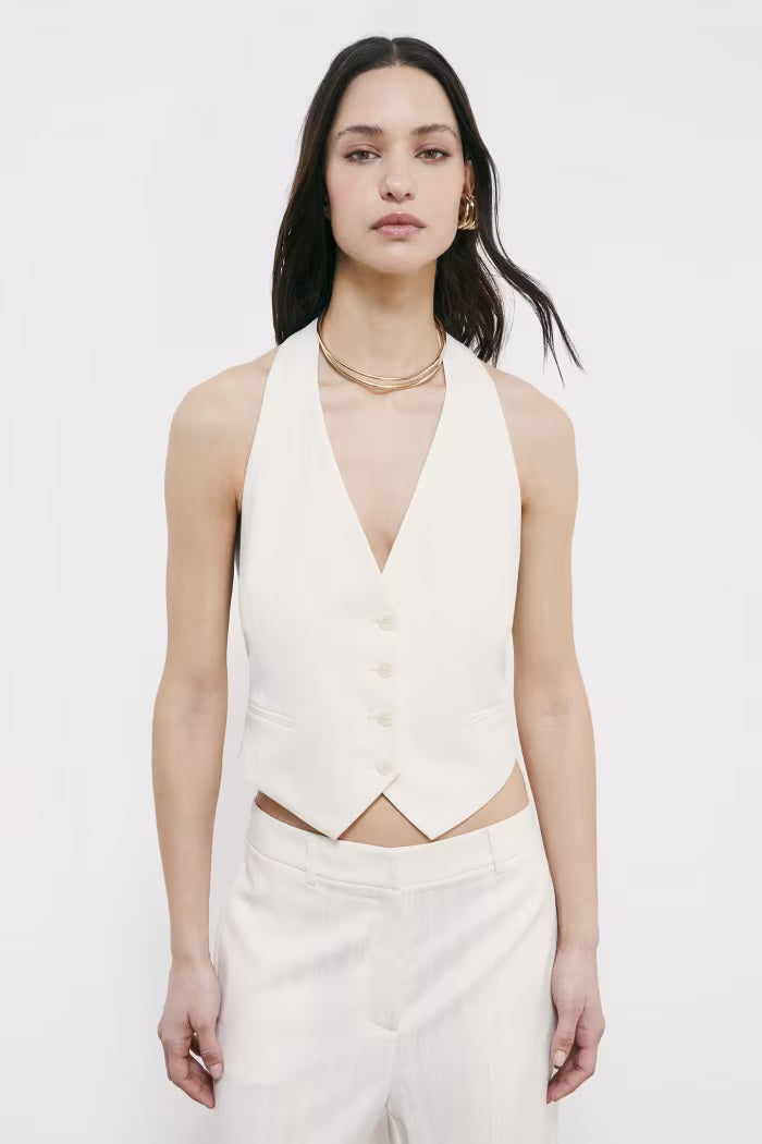 S6-2C1726 Gilet Corto Sartoriale con Scollo Halter Pearl Ivory
