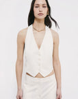 S6-2C1726 Gilet Corto Sartoriale con Scollo Halter Pearl Ivory