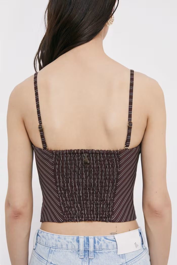 S6-2C1736 Top Bustier in Popeline Wood Brown Stipes