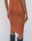 W6-2G0032 Gonna Midi in Maglia Zip Warm Caramel