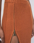 W6-2G0032 Gonna Midi in Maglia Zip Warm Caramel