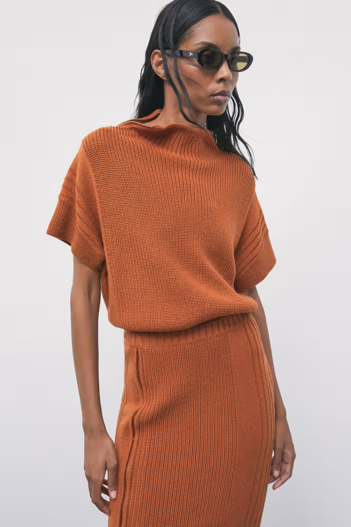 W6-2K0092 Maglia Maniche Corte Zip Warm Caramel