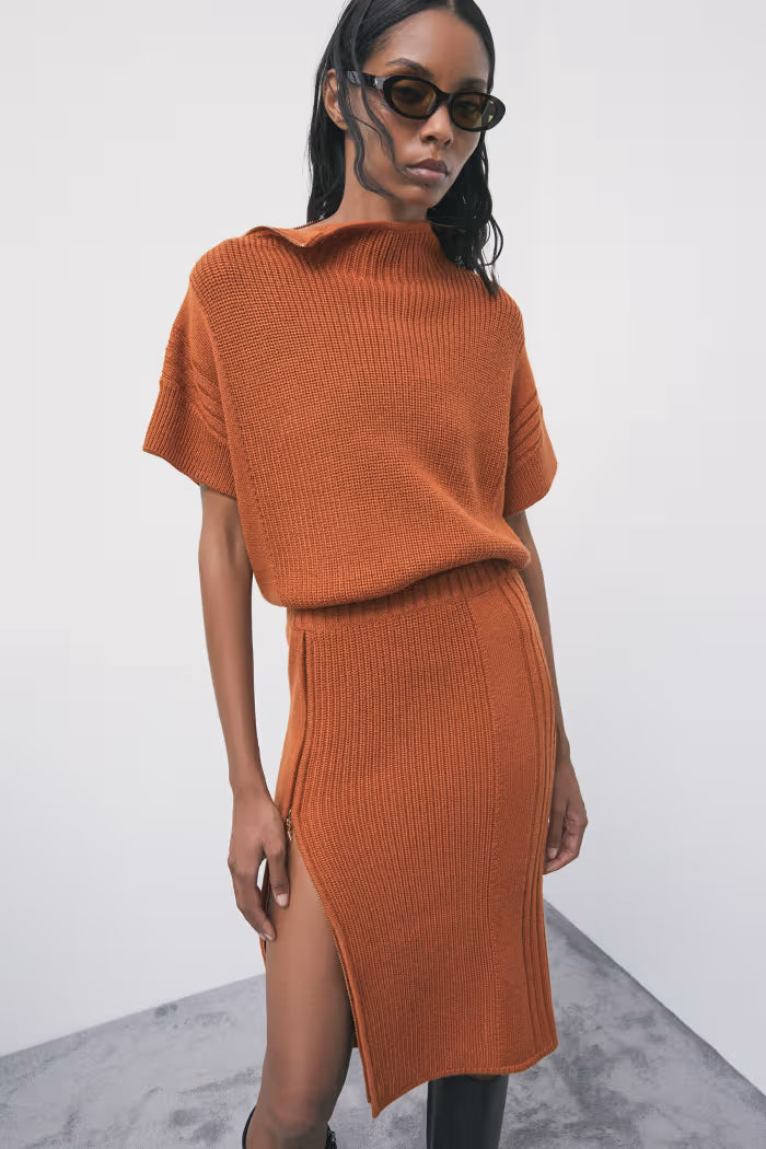 W6-2K0092 Maglia Maniche Corte Zip Warm Caramel