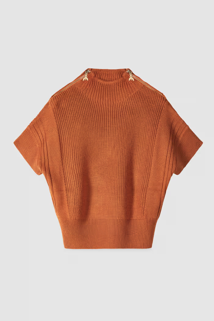 W6-2K0092 Maglia Maniche Corte Zip Warm Caramel