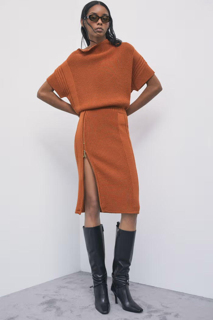 W6-2K0092 Maglia Maniche Corte Zip Warm Caramel