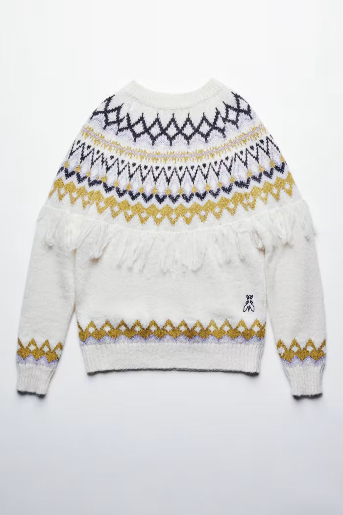 W6-2K0192 Maglione Frange Scandinavo Multicolor