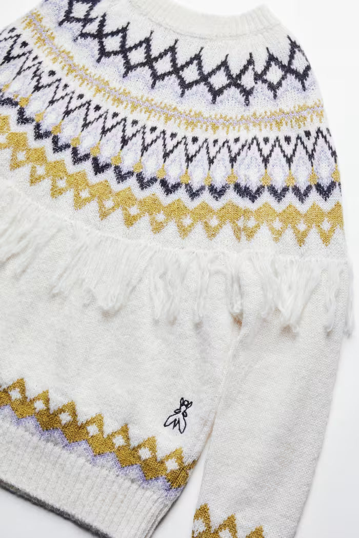 W6-2K0192 Maglione Frange Scandinavo Multicolor