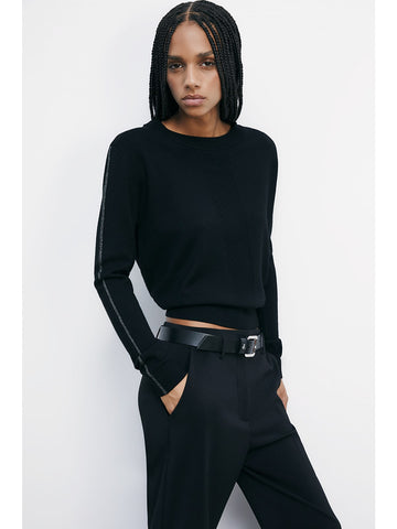 W5-2K0363 Maglia Pura Lana "Essential" Inserto in Lurex Nera